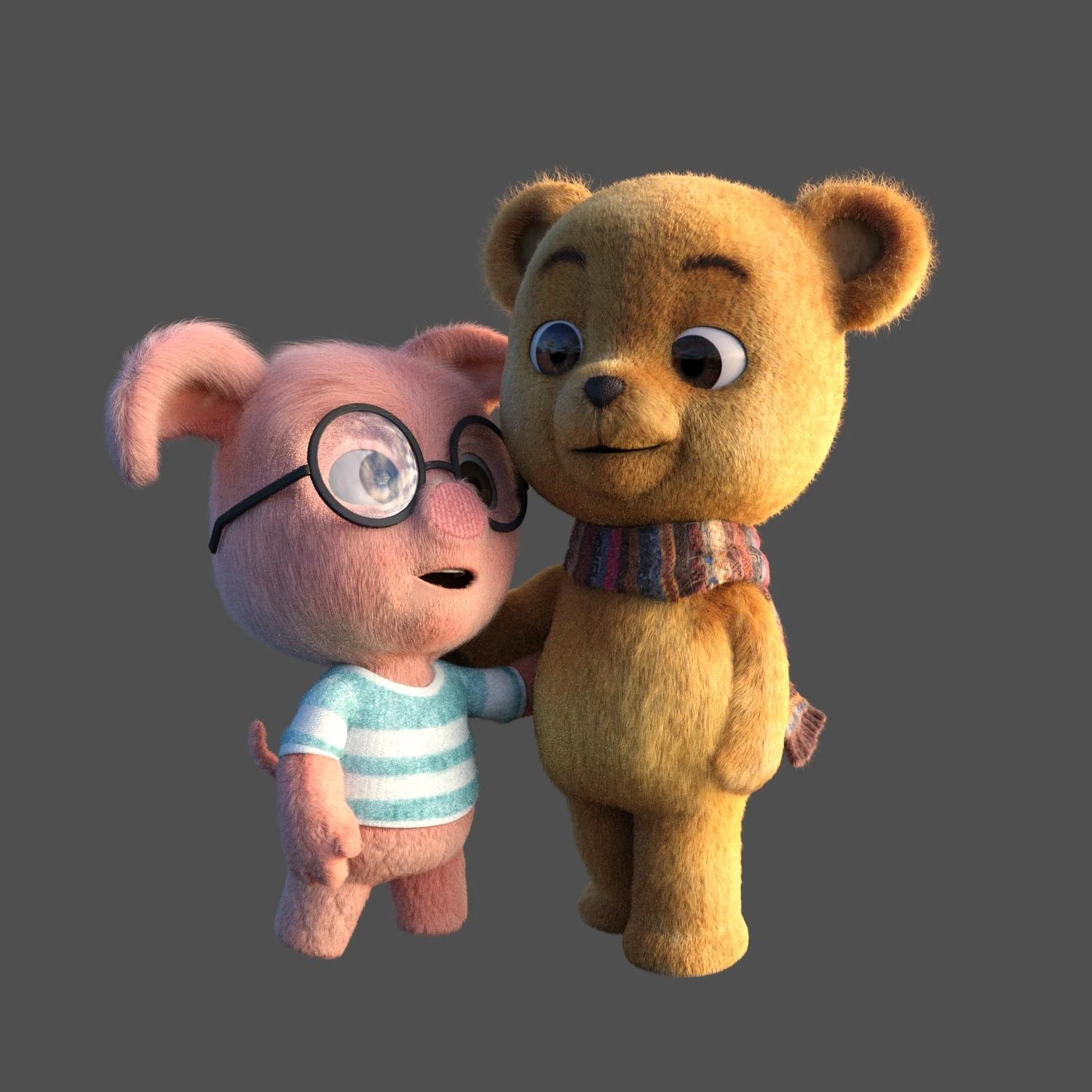 Development designs of Pooh and Piglet together