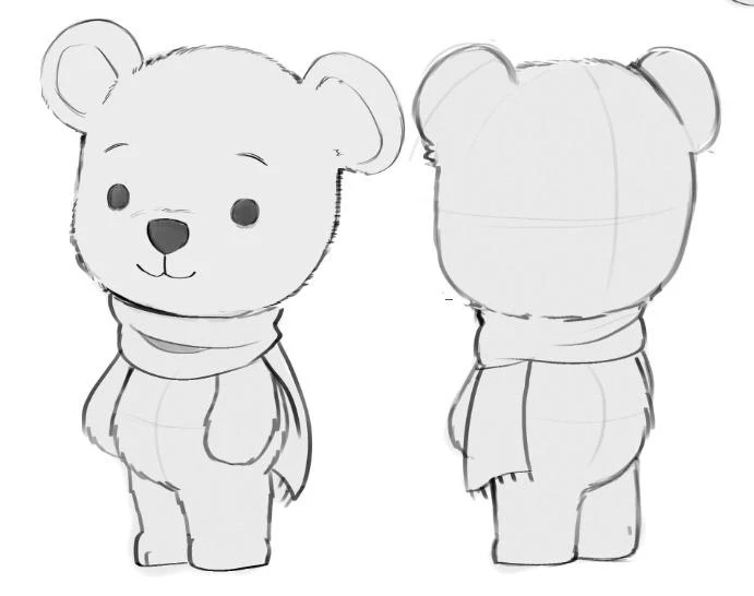 Original front and back sketches of Pooh